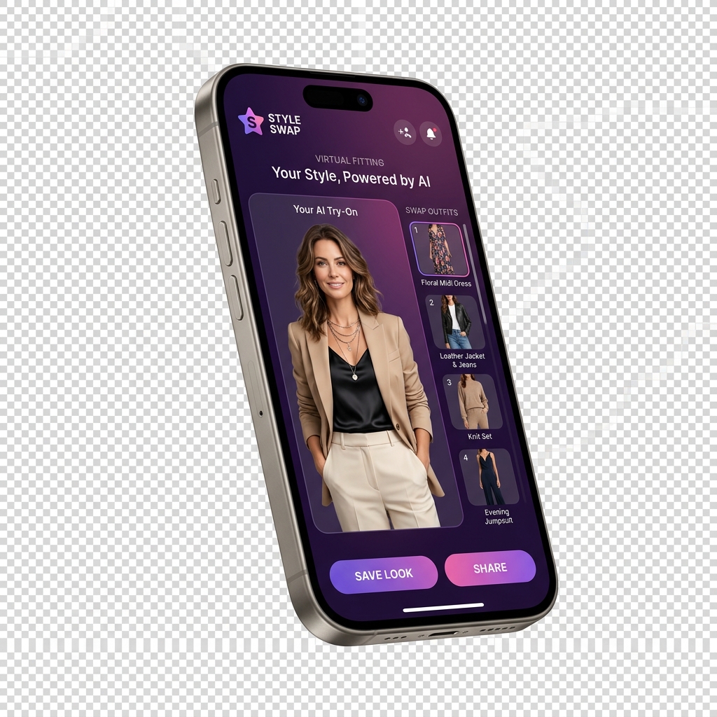 Style Swap app showing AI virtual try-on